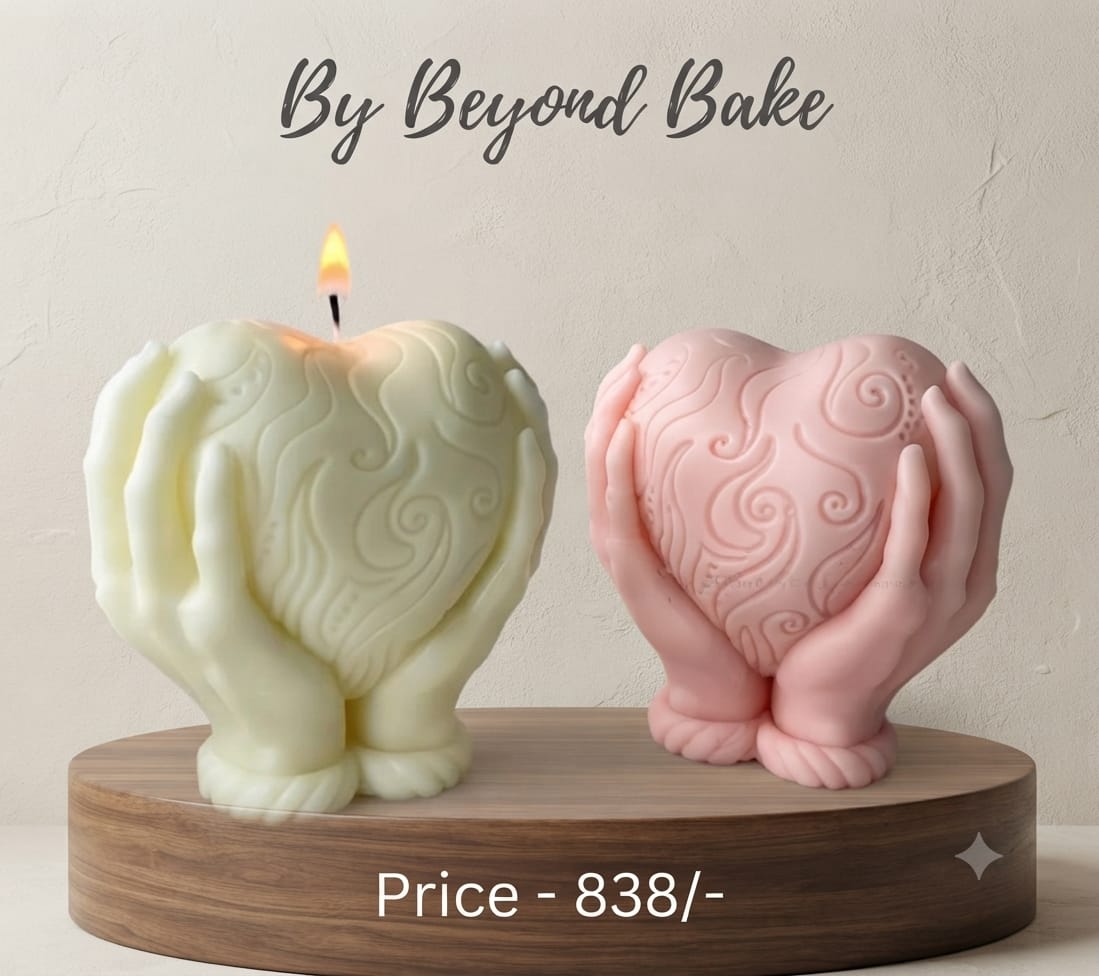 Beyond Bake 3D Cupped Hands Holding Embossed Heart Silicone Candle Mould