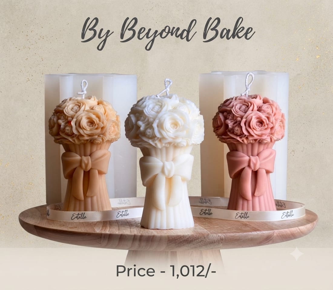 Beyond Bake 3D Rose Bouquet with Bow Vase Pillar Candle Silicone Mould