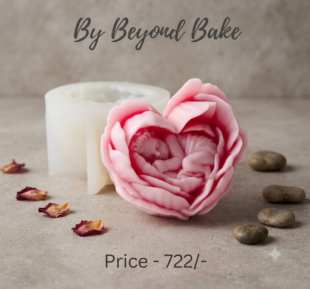 Beyond Bake 3D Sleeping Baby in Heart Rose Flower Silicone Candle Mould