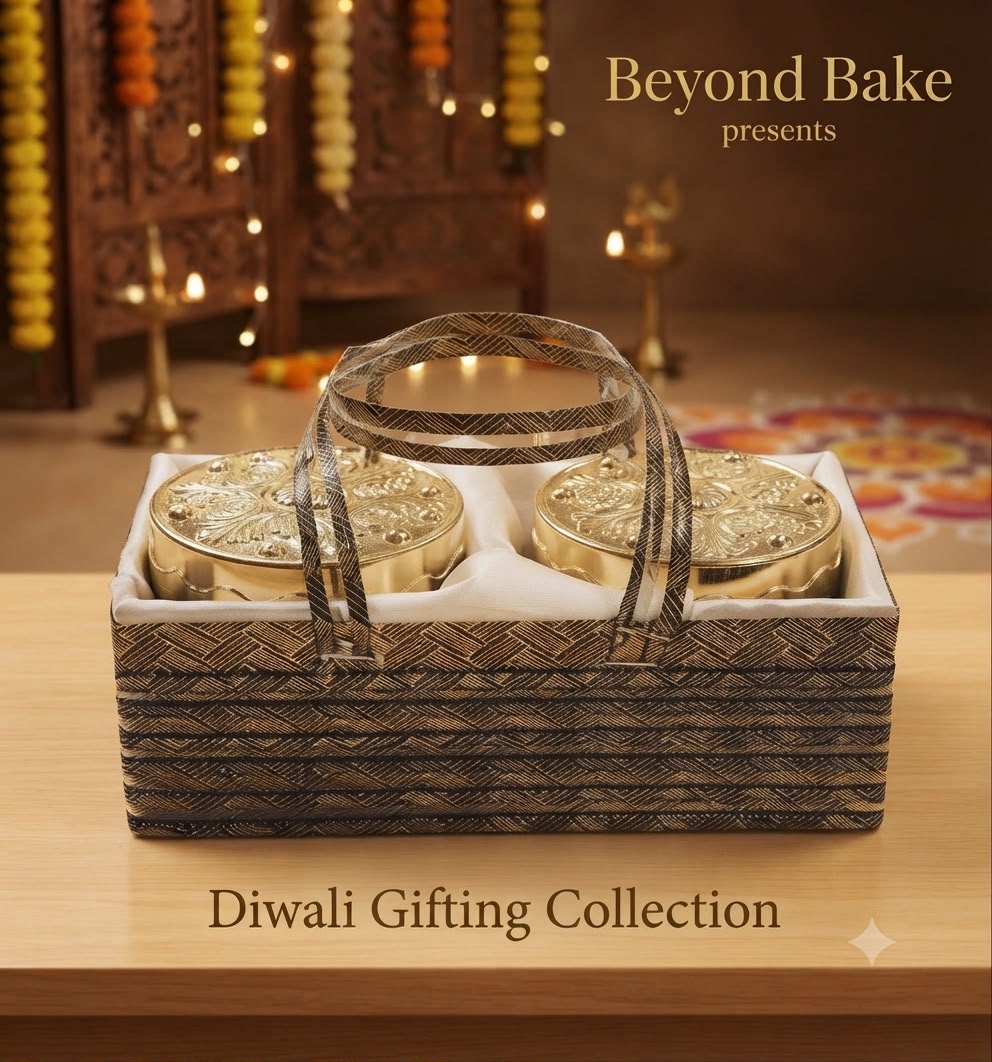 Beyond Bake Festive Diwali Gifting Hamper Basket with Embossed Gold Lid Jars (Set of 2)