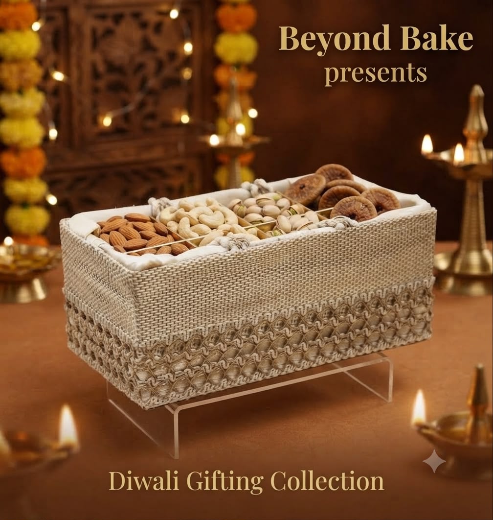 Beyond Bake Artisanal Jute & Macramé Diwali Dry Fruit Hamper Basket (4-Compartment Organiser)