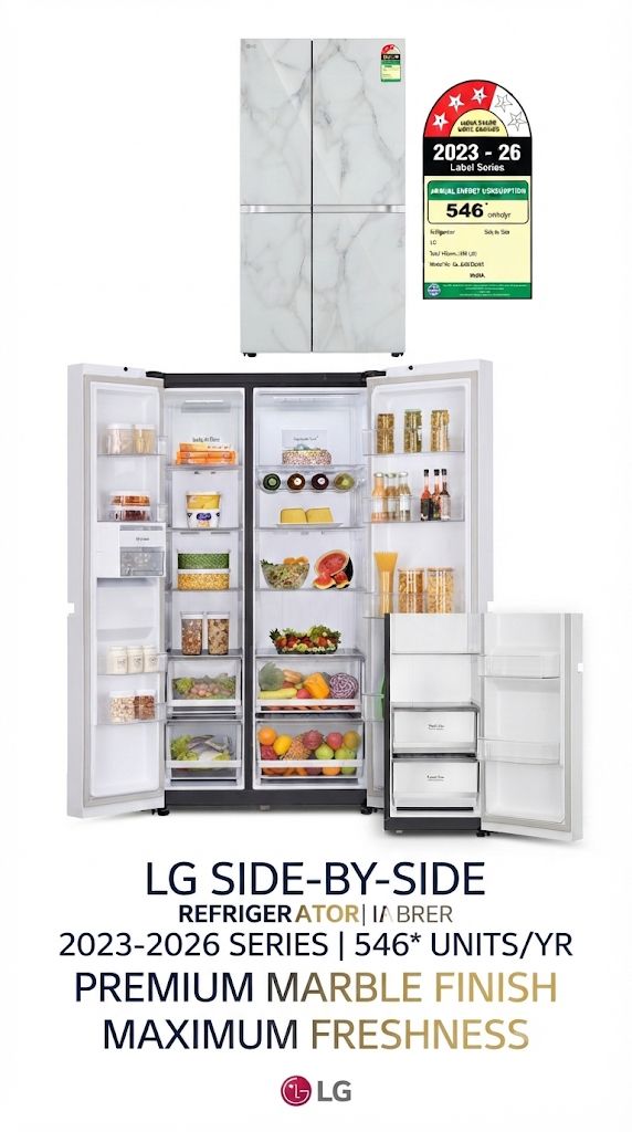 LG 650L Side-by-Side Refrigerator with Wi-Fi Convertible & Hygiene Fresh+™ (Ultra Glam White, 3 Star)