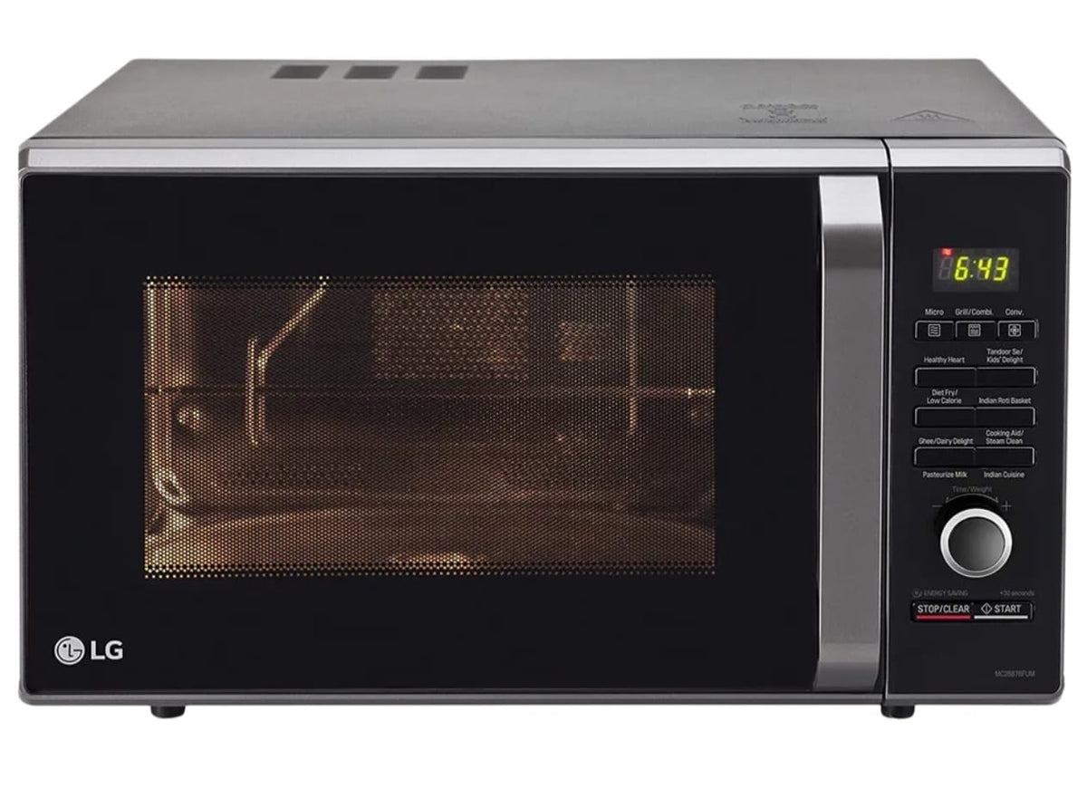 LG 28L Convection Microwave Oven with 360° Motorised Rotisserie & Diet Fry™ (Black Floral Pattern - MC2887BFUM)