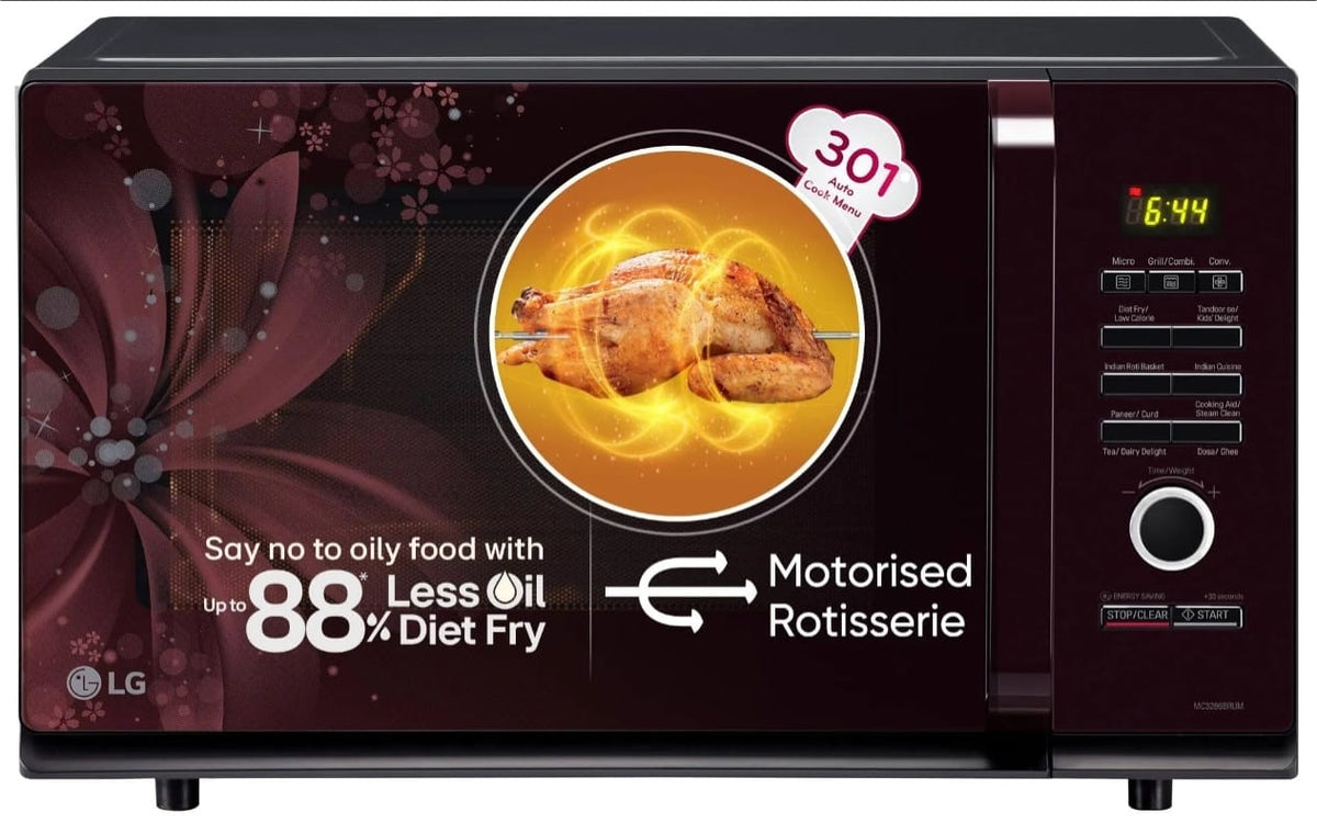 LG 32L Convection Microwave Oven with 360° Motorized Rotisserie & Diet Fry™ (Black Regal Pattern - MC3286BIUM)