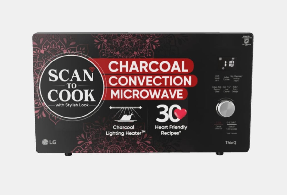 LG 28L Charcoal Convection Microwave Oven with 360° Motorised Rotisserie & Diet Fry™ (Floral Wine / Black - MJEN286VIW)