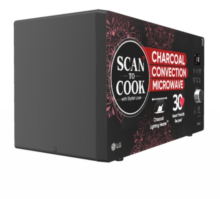 LG 28L Charcoal Convection Microwave Oven with 360° Motorised Rotisserie & Diet Fry™ (Floral Wine / Black - MJEN286VIW)