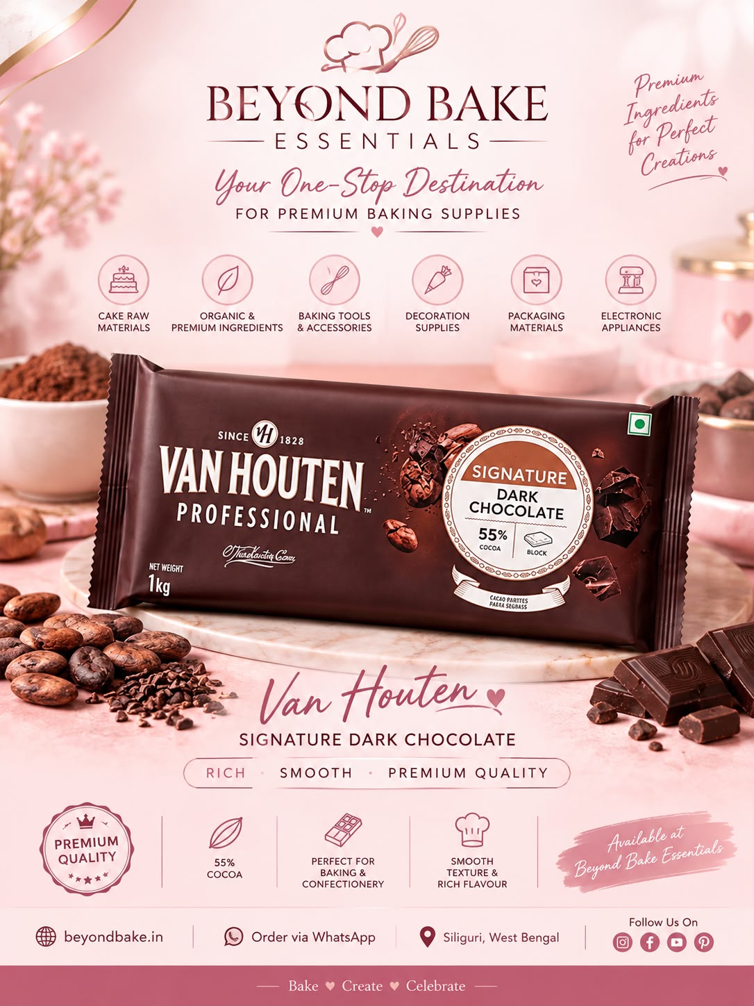 Van Houten Professional Signature 55% Dark Couverture Chocolate Block (1kg)