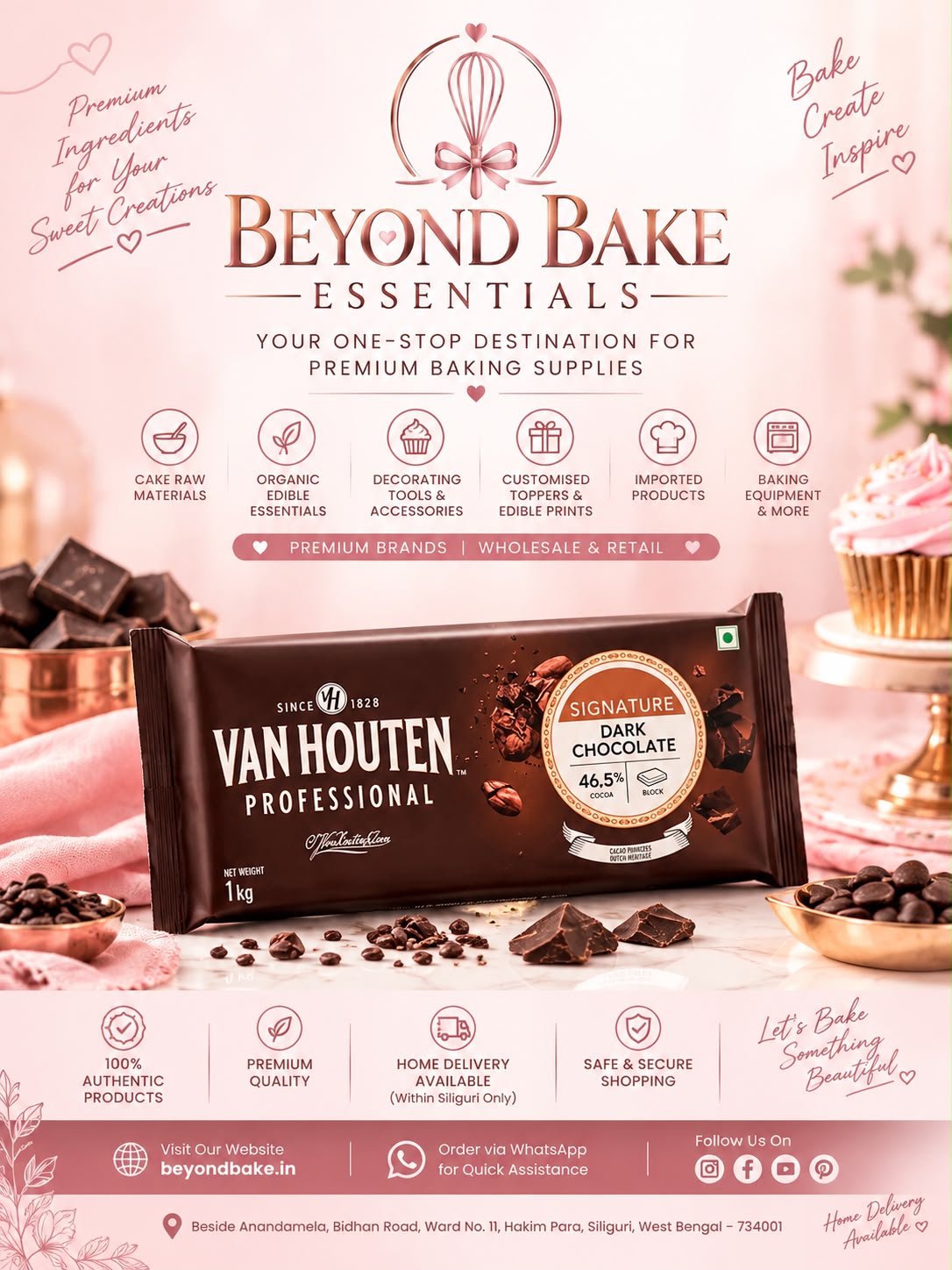 Van Houten Professional Signature Chocolate 46.5% Blocks | Dark | 1kg | Pack of 1